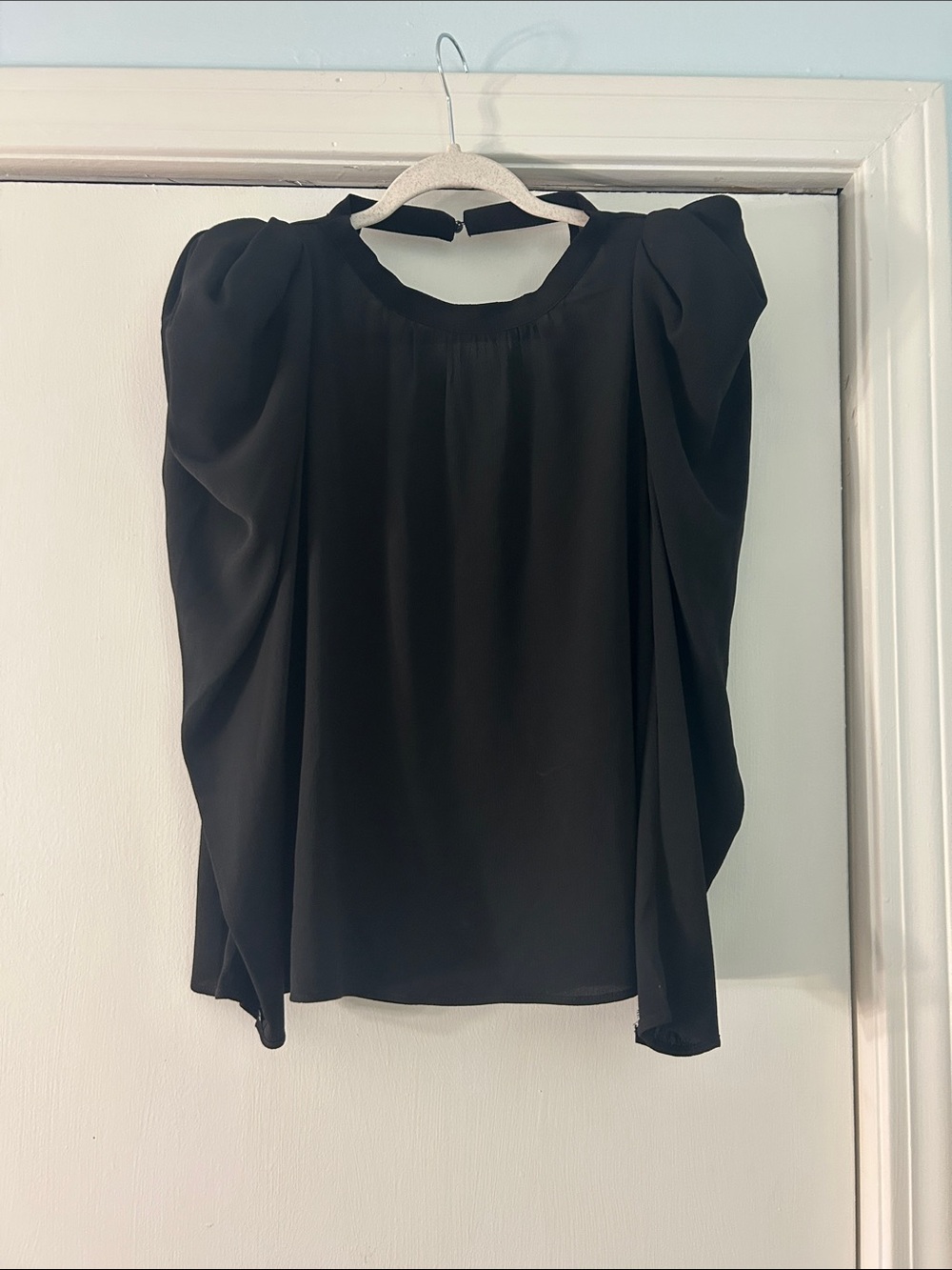 ba&sh Black Puff-Sleeve Tie-Back Blouse